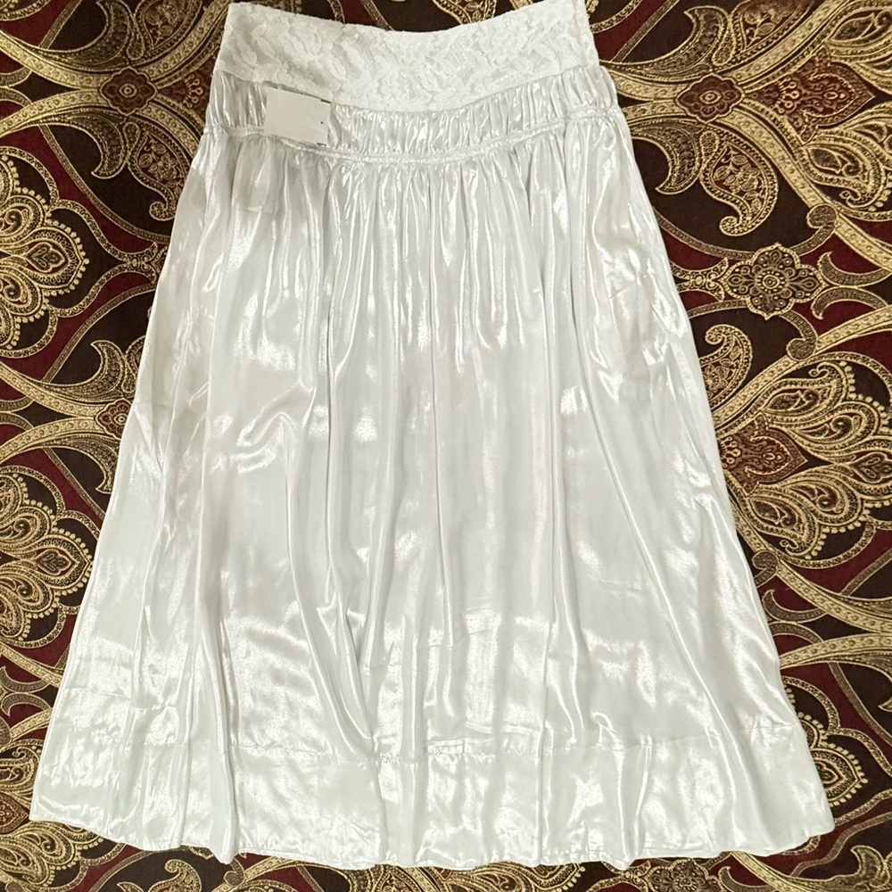 Free People Aster Silver Boho Maxi Skirt Chic Festival Goddess Lace Sz M NWT - Picture 3 of 12